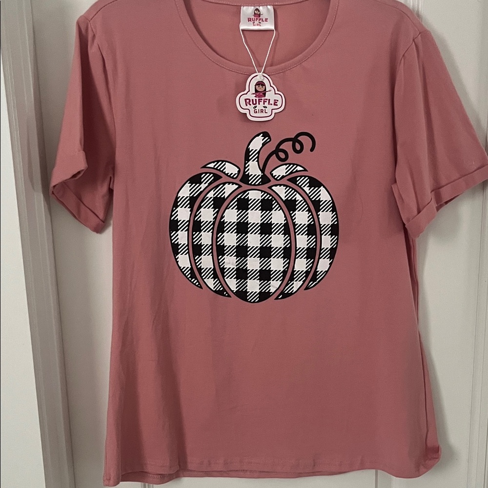 Ruffle Girl Pink Pumpkin Plaid Graphic Tee